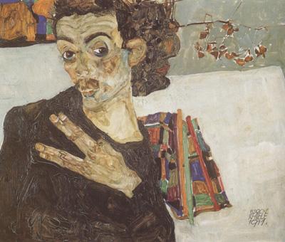 Egon Schiele Self-Portrait with Black Clay Vase and Spread Fingers (mk12)